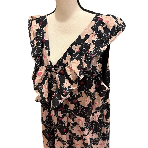 Who What Wear Womens 3X Floral Ruffle Tiered Maxi Dress Black Pink V Neck - Picture 6 of 14
